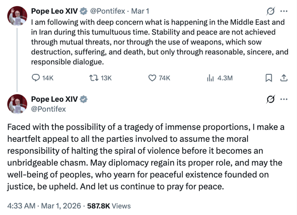 Screenshot of Pope Leo XIV's remarks