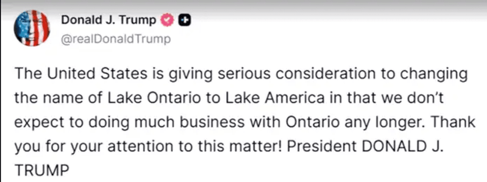 Screenshot of post by Donald Trump