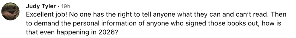 Screenshot of post by Judy Tyler