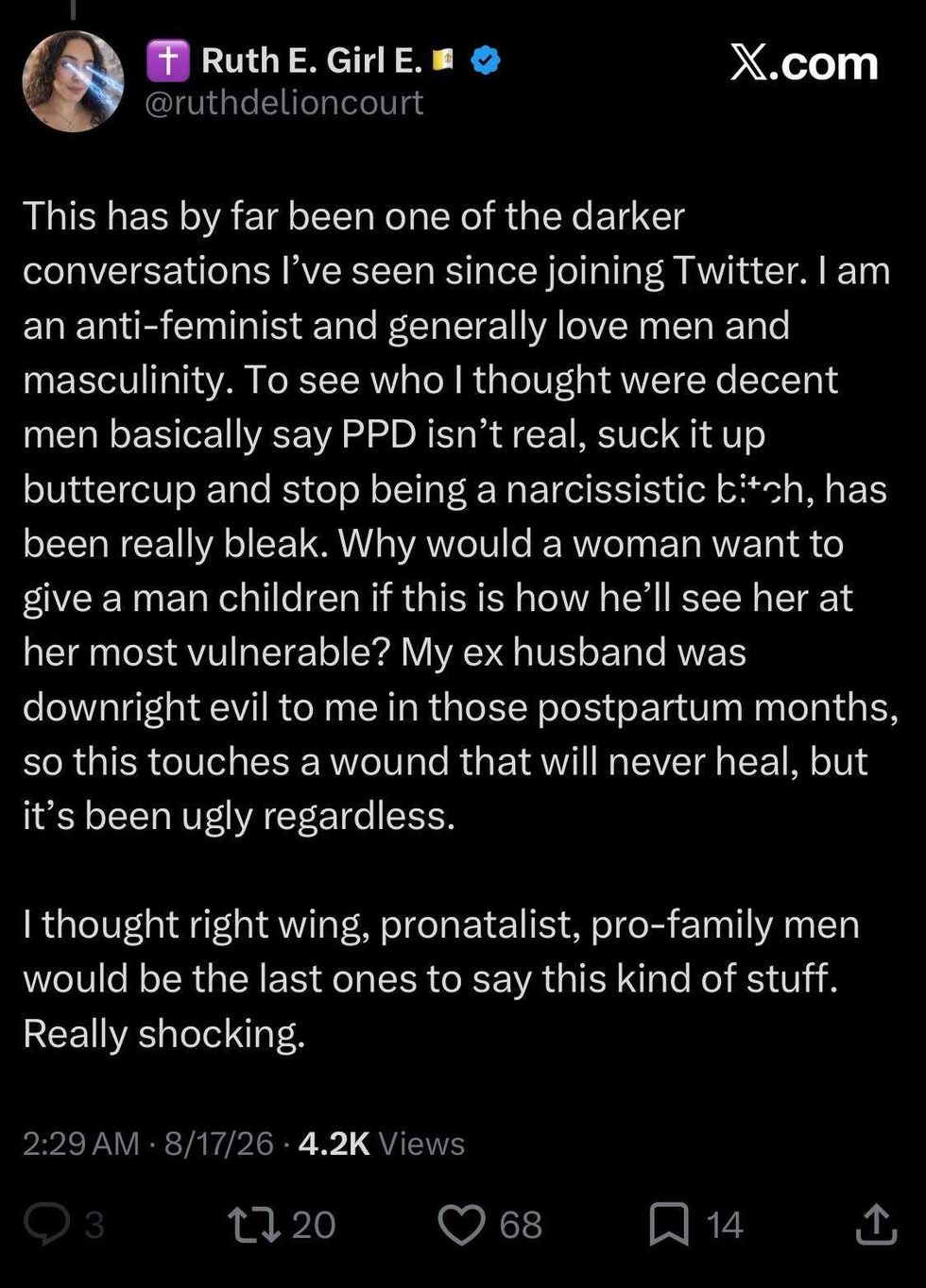 Screenshot of post by @ruthdelioncourt
