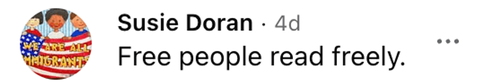 Screenshot of post by Susie Doran