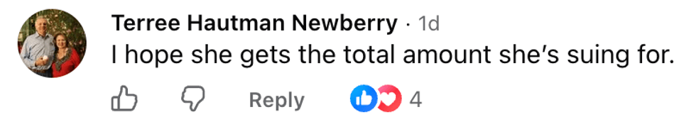Screenshot of post by Terree Hautman Newberry