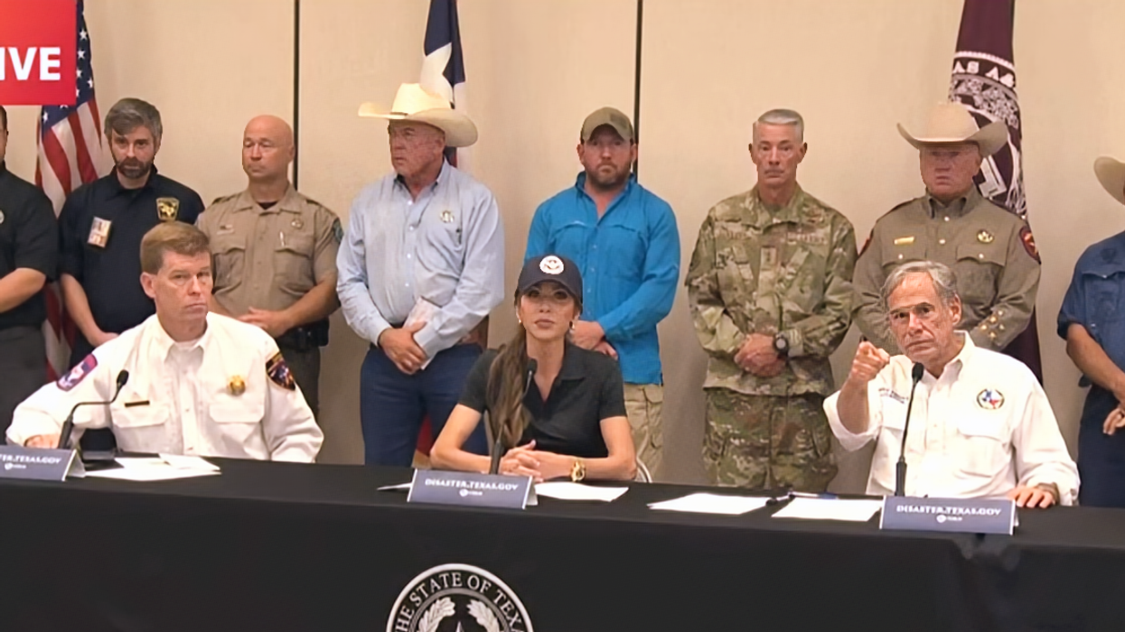 Screenshot of press conference with Texas Governor Abbott, DHS Secretary Noem and Texas emergency services