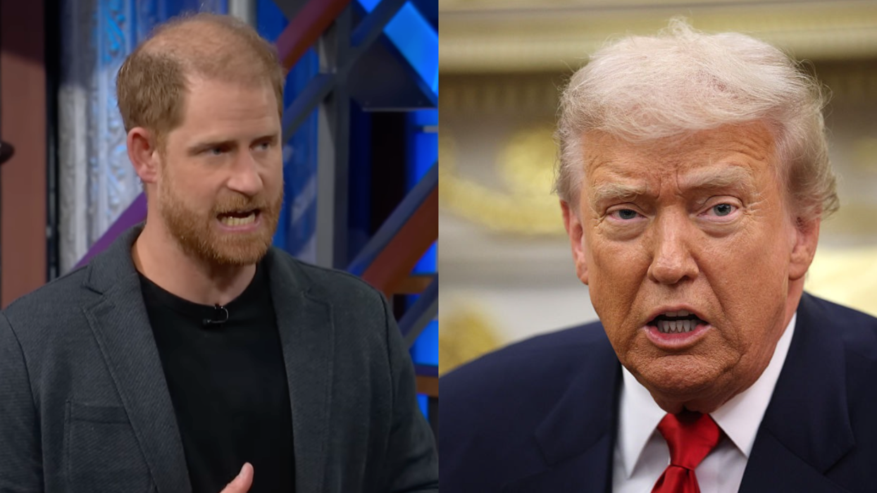 Screenshot of Prince Harry; Donald Trump