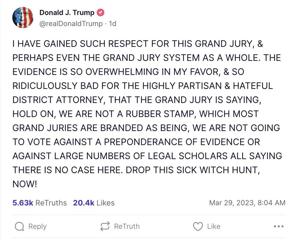 Screenshot of @realdonaldtrump's post on Truth Social