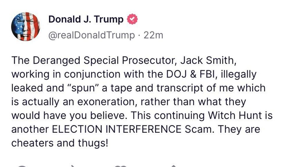 Screenshot of @realDonaldTrump's post on Truth Social