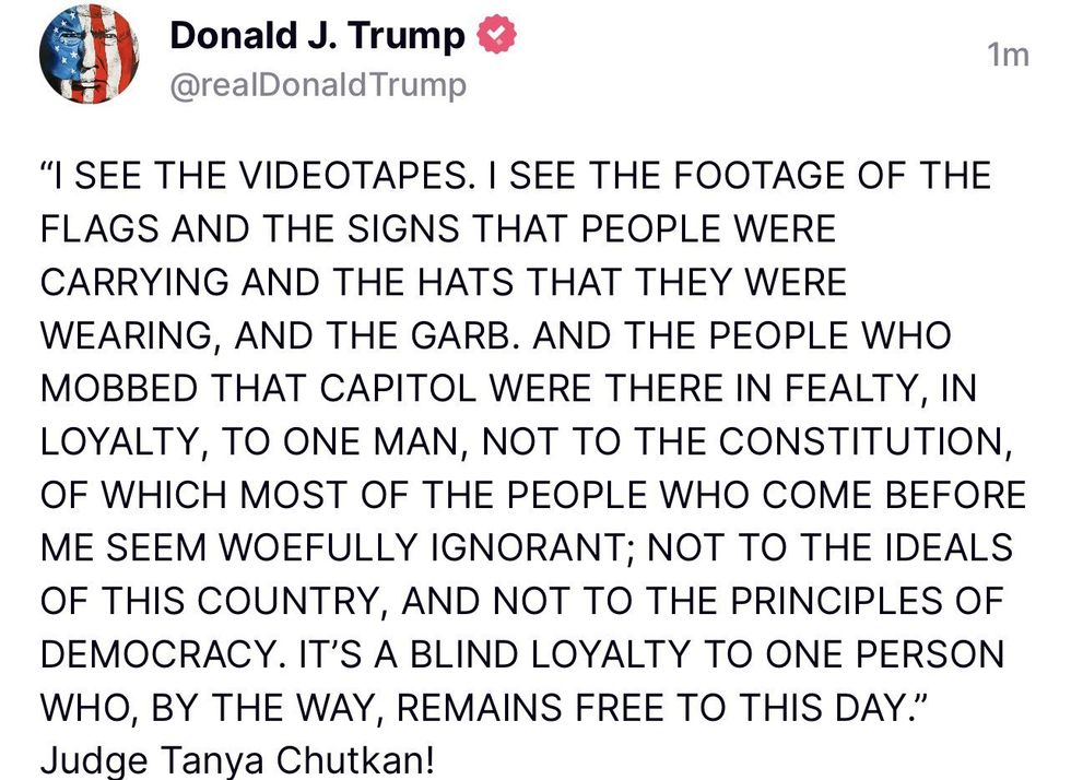 Screenshot of @realDonaldTrump's post on Truth Social
