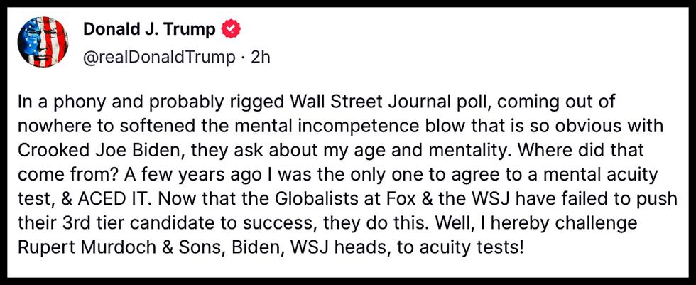 Screenshot of @realDonaldTrump's post on Truth Social