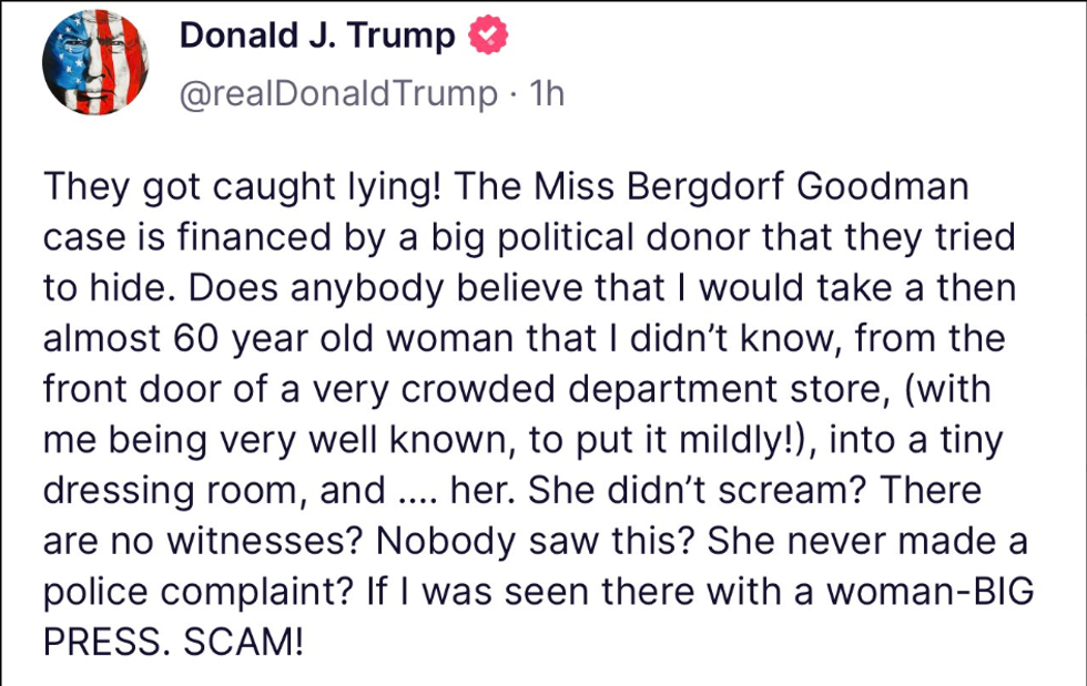 Screenshot of @realDonaldTrump's post on Truth Social