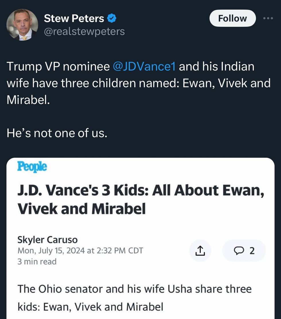 Screenshot of @realstewpeters' post