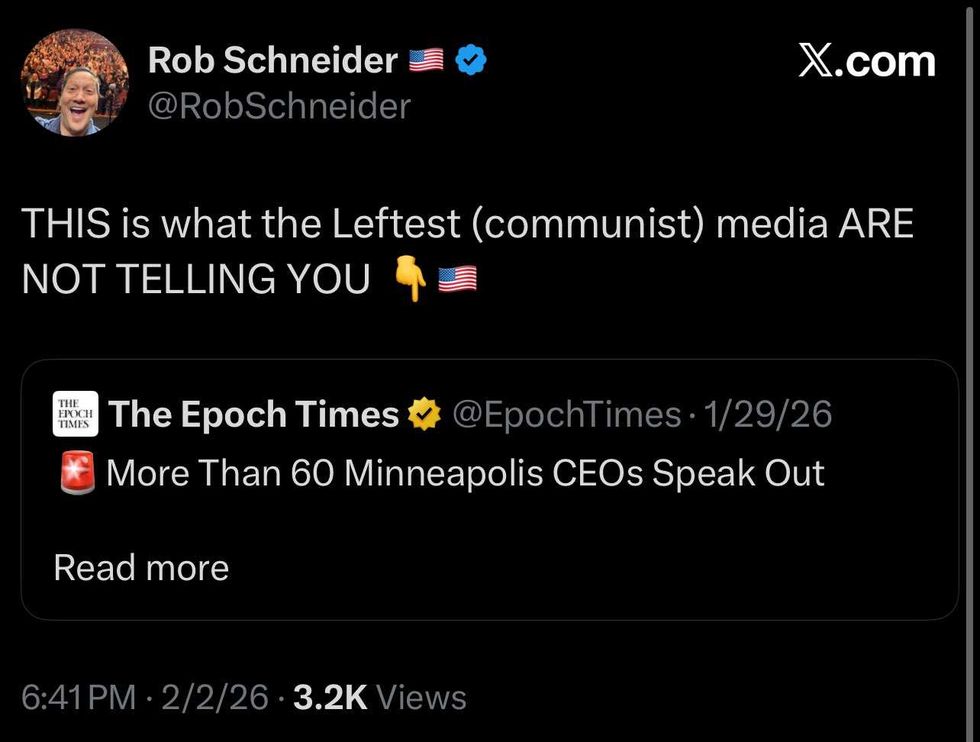 Screenshot of Rob Schneider's post