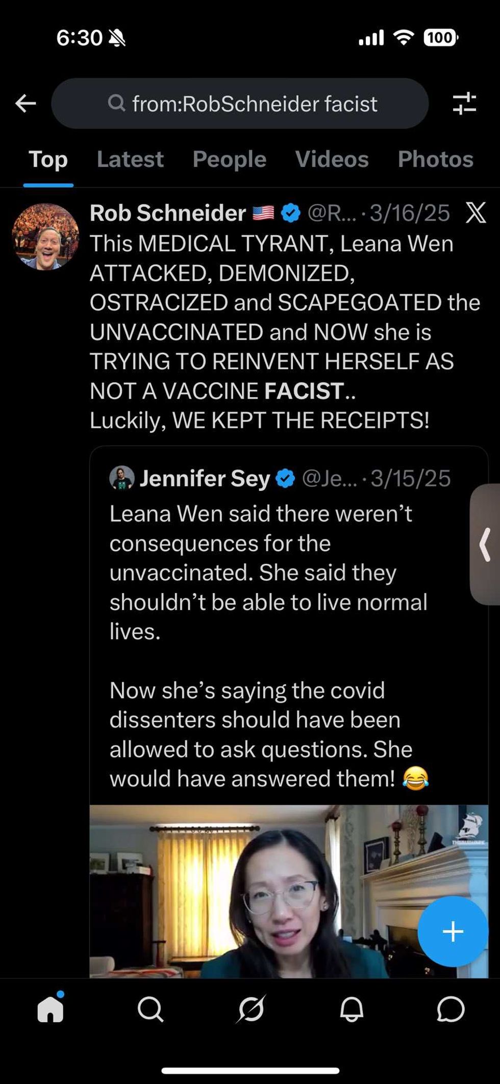 Screenshot of Rob Schneider's post