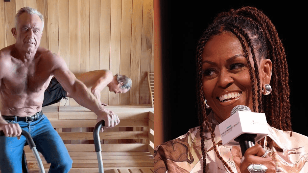 Screenshot of Robert F. Kennedy working out in jeans; Michelle Obama