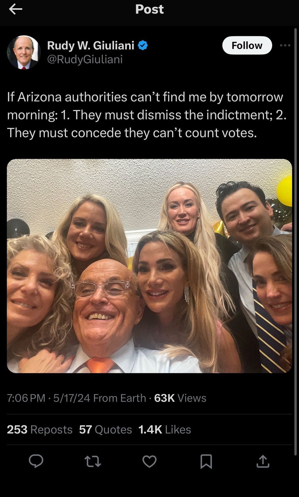 Screenshot of Rudy Giuliani's post
