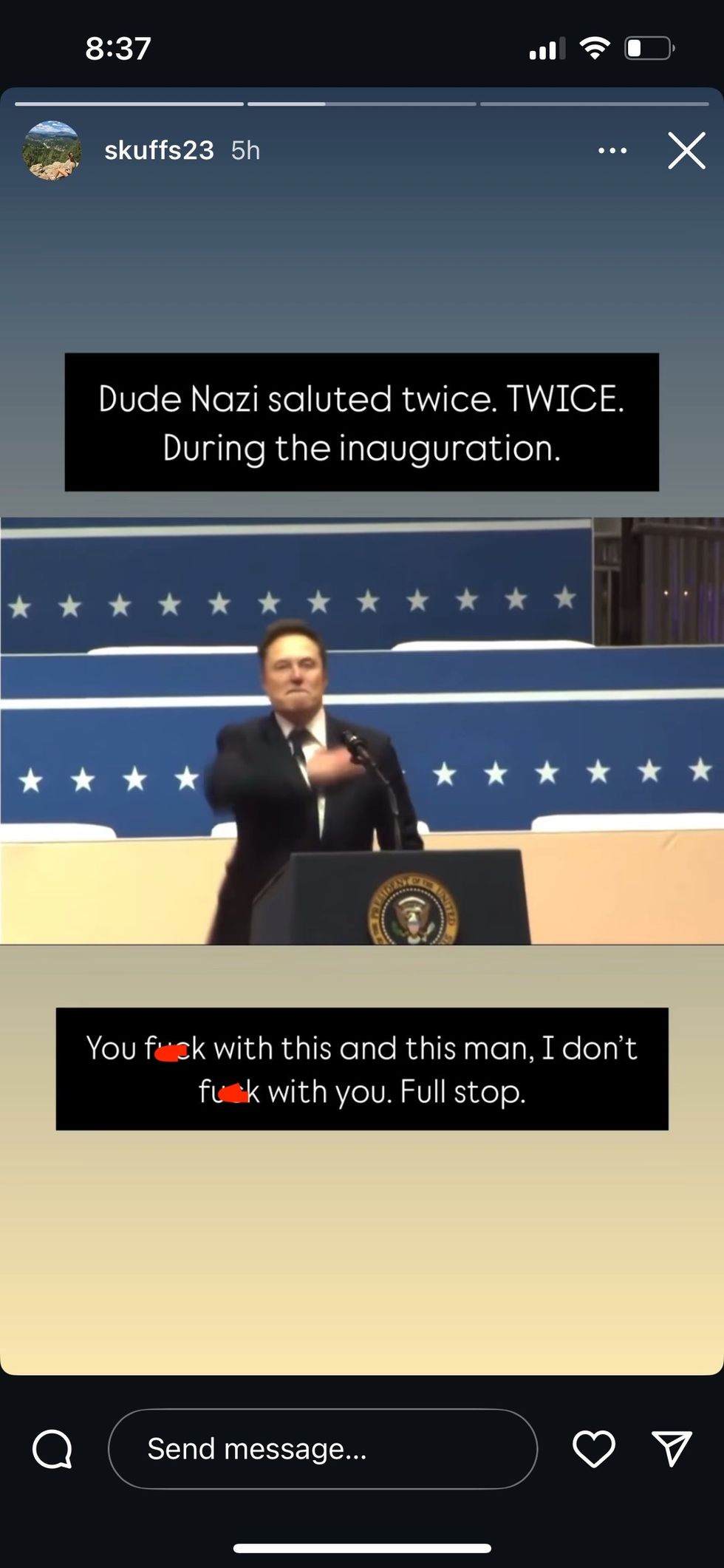 Screenshot of Sam Kuffel's Instagram Story