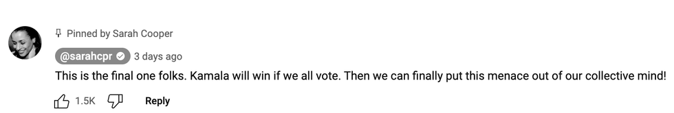 Screenshot of Sarah Cooper's YouTube comment