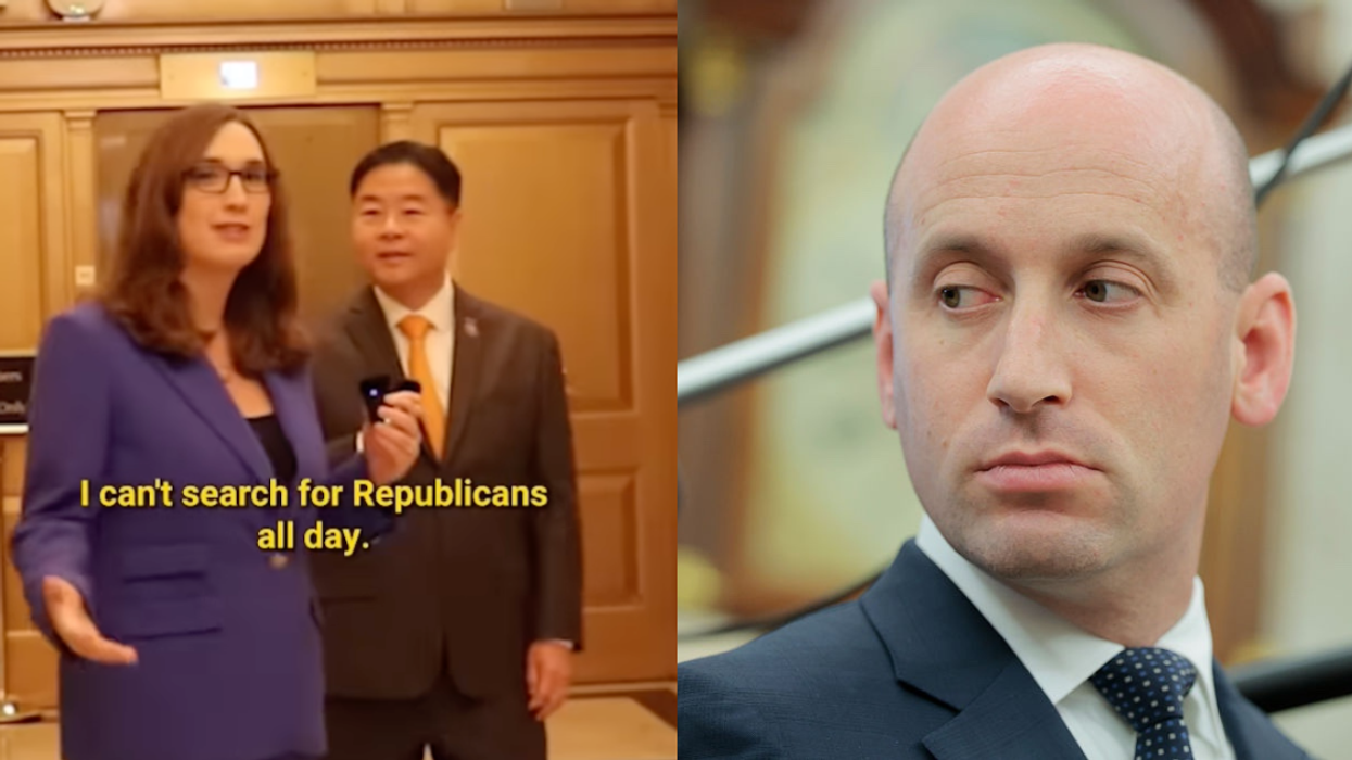 Screenshot of Sarah McBride and Ted Lieu; Stephen Miller