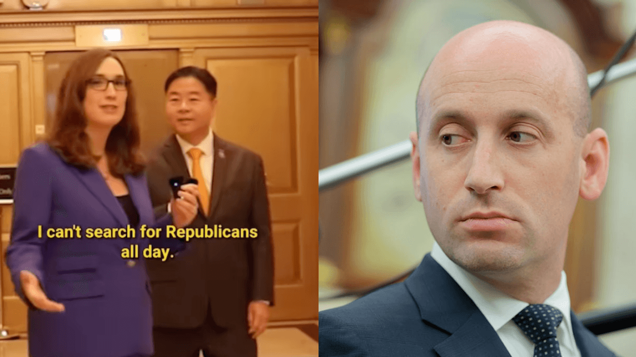 Screenshot of Sarah McBride and Ted Lieu; Stephen Miller