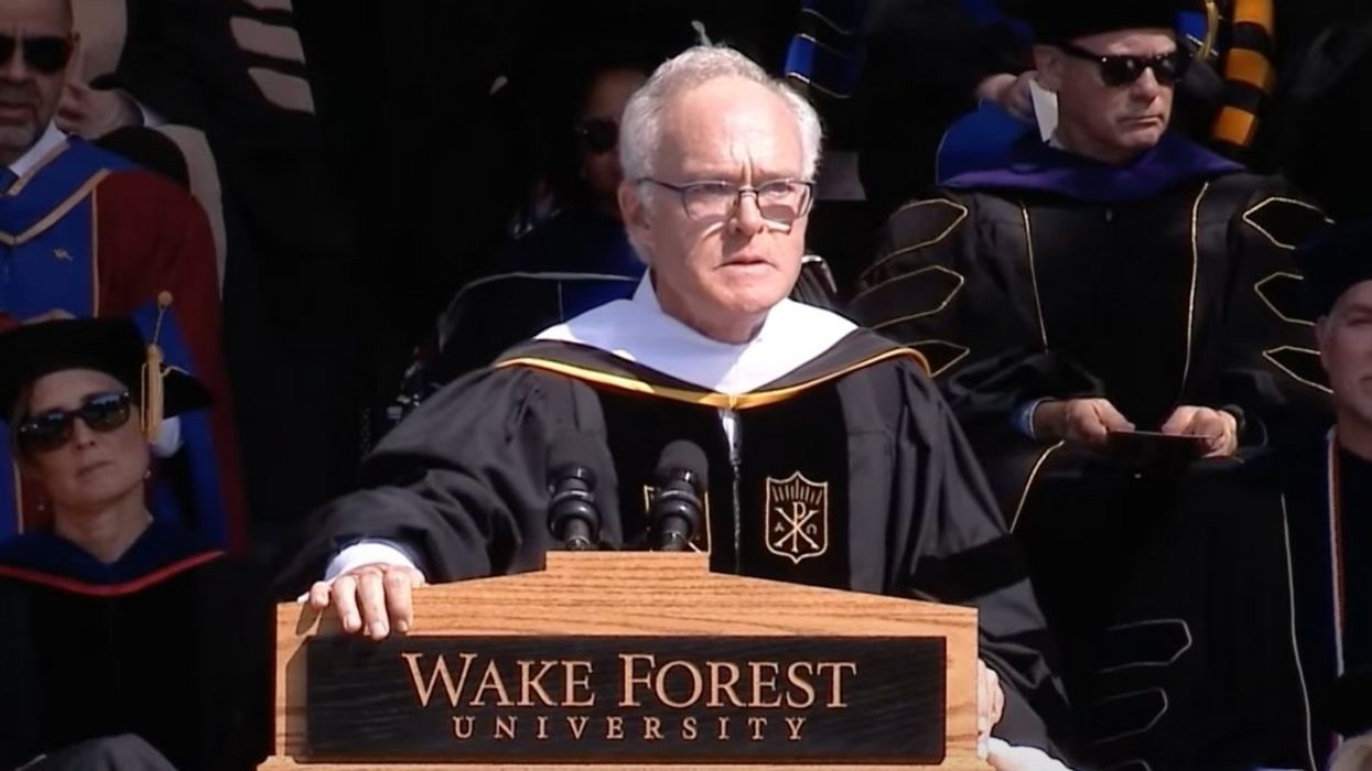 Screenshot of Scott Pelley from Wake Forest University commencement speech