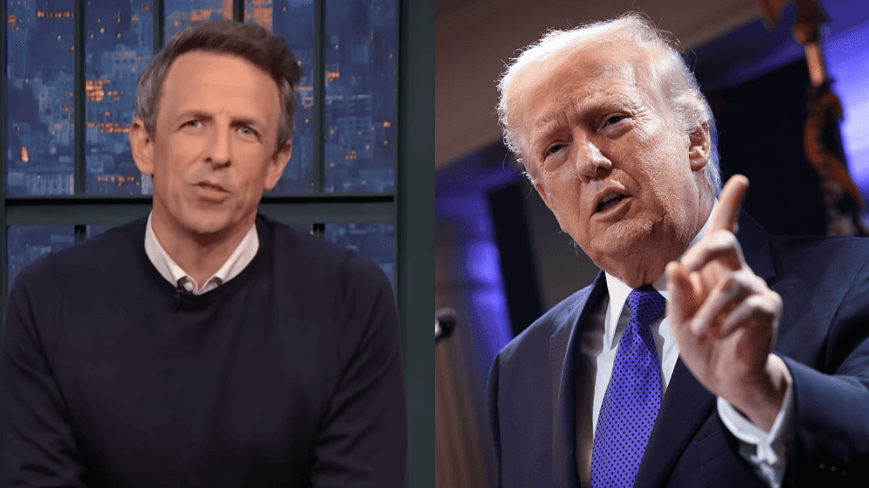 Screenshot of Seth Meyers; Donald Trump