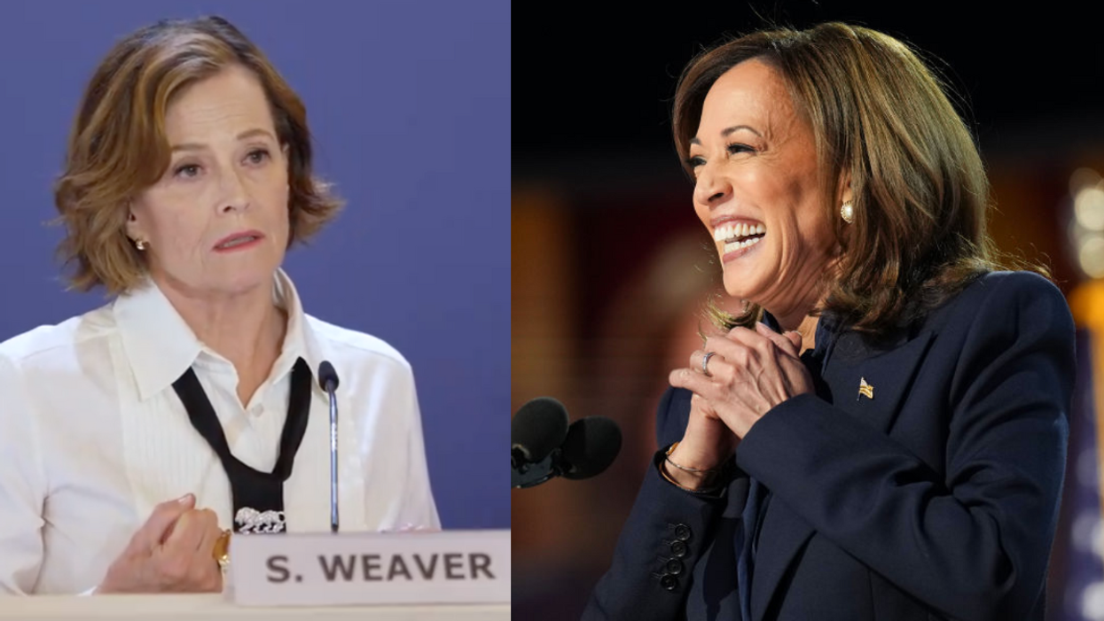 Screenshot of Sigourney Weaver; Kamala Harris