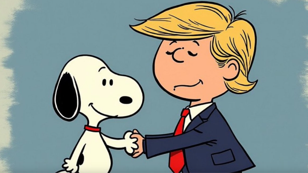 Screenshot of @snoopyweekly's artwork of Snoopy shaking Donald Trump's hand