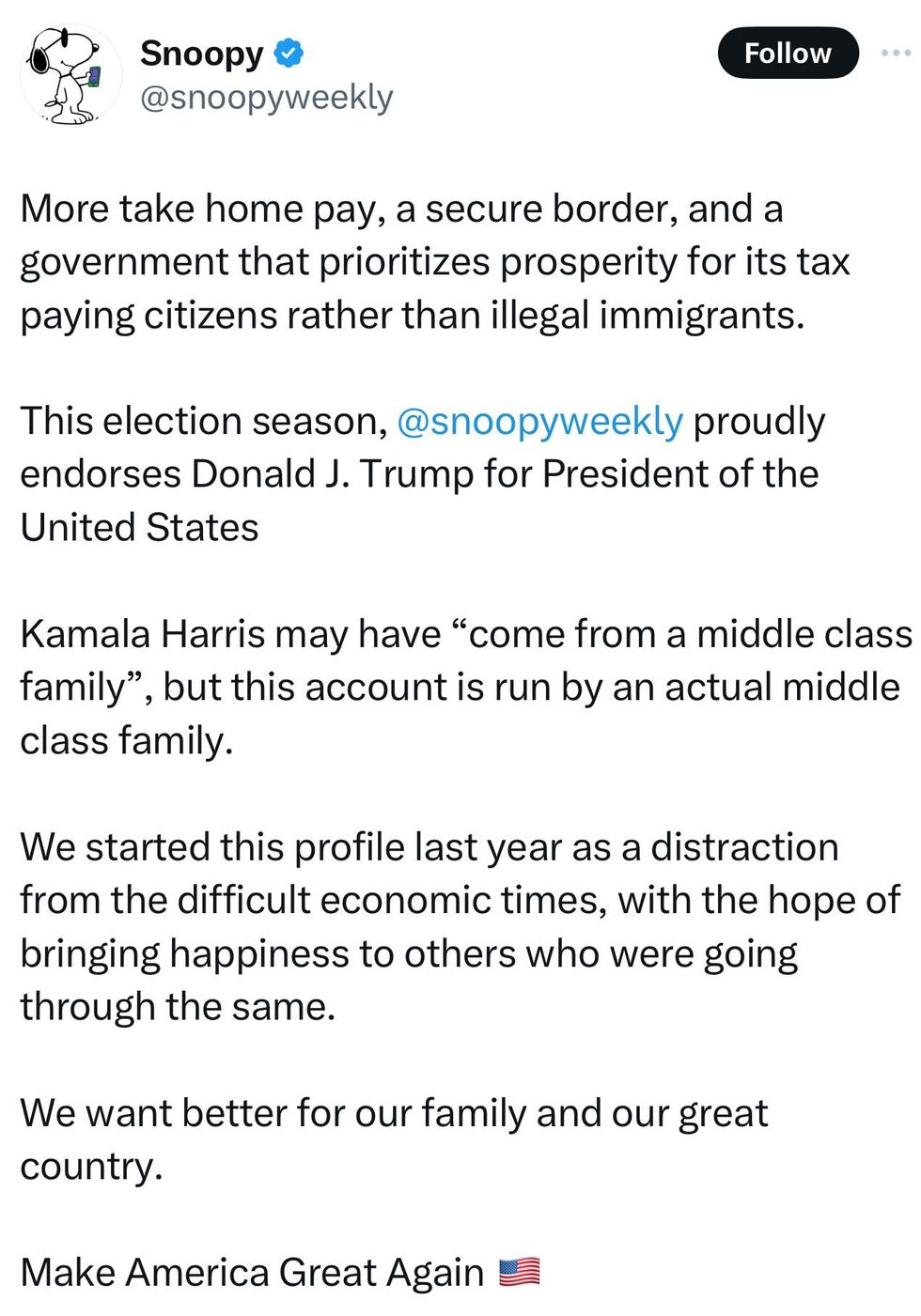 Screenshot of @snoopyweekly's post