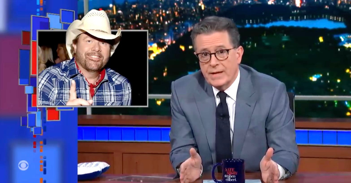 Screenshot of Stephen Colbert discussing the death of Toby Keith