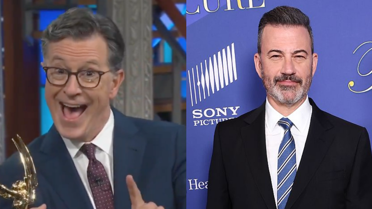 Screenshot of Stephen Colbert; Jimmy Kimmel