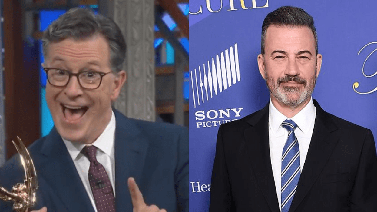 Screenshot of Stephen Colbert; Jimmy Kimmel