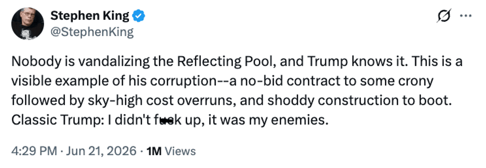 Screenshot of Stephen King's post
