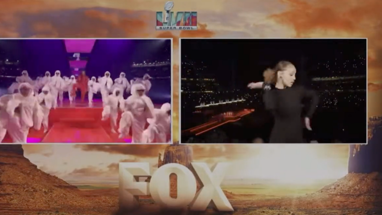 Screenshot of Super Bowl coverage of Rihanna's Super Bowl performance and Justina Miles' ASL interpretation