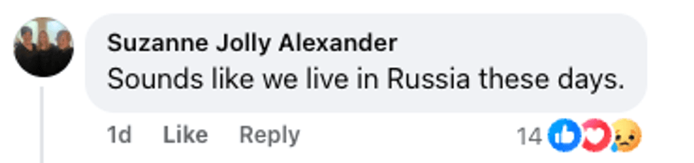 Screenshot of Suzanne Jolly Alexander's post