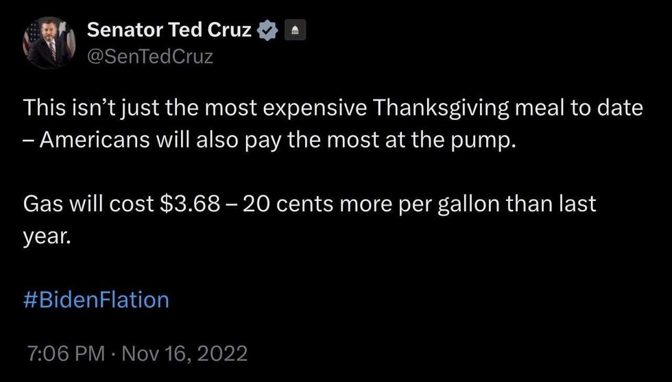 Screenshot of Ted Cruz's post