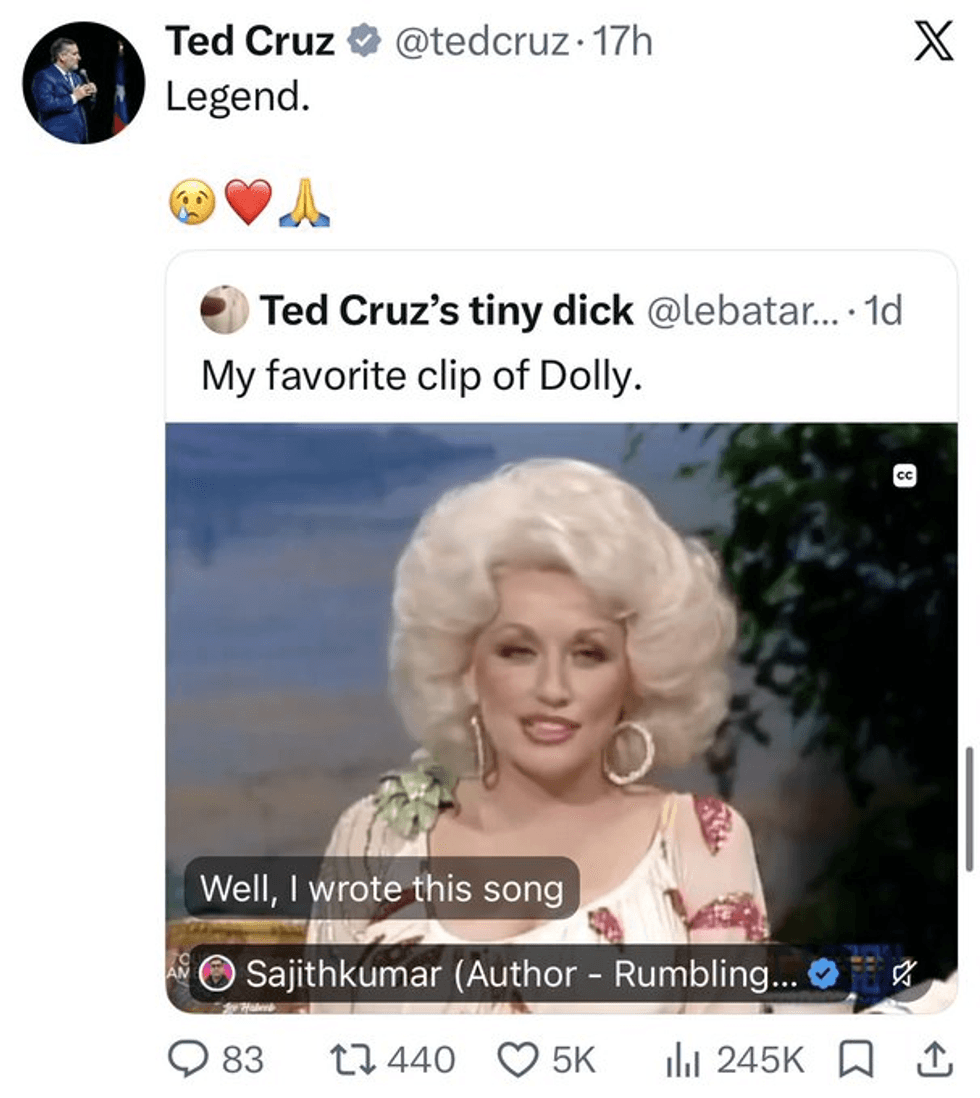Screenshot of Ted Cruz's post