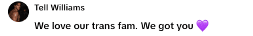 Screenshot of Tell Williams' post