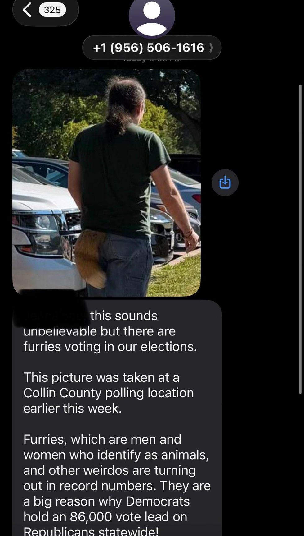 Screenshot of text sent by Texans for Common Sense