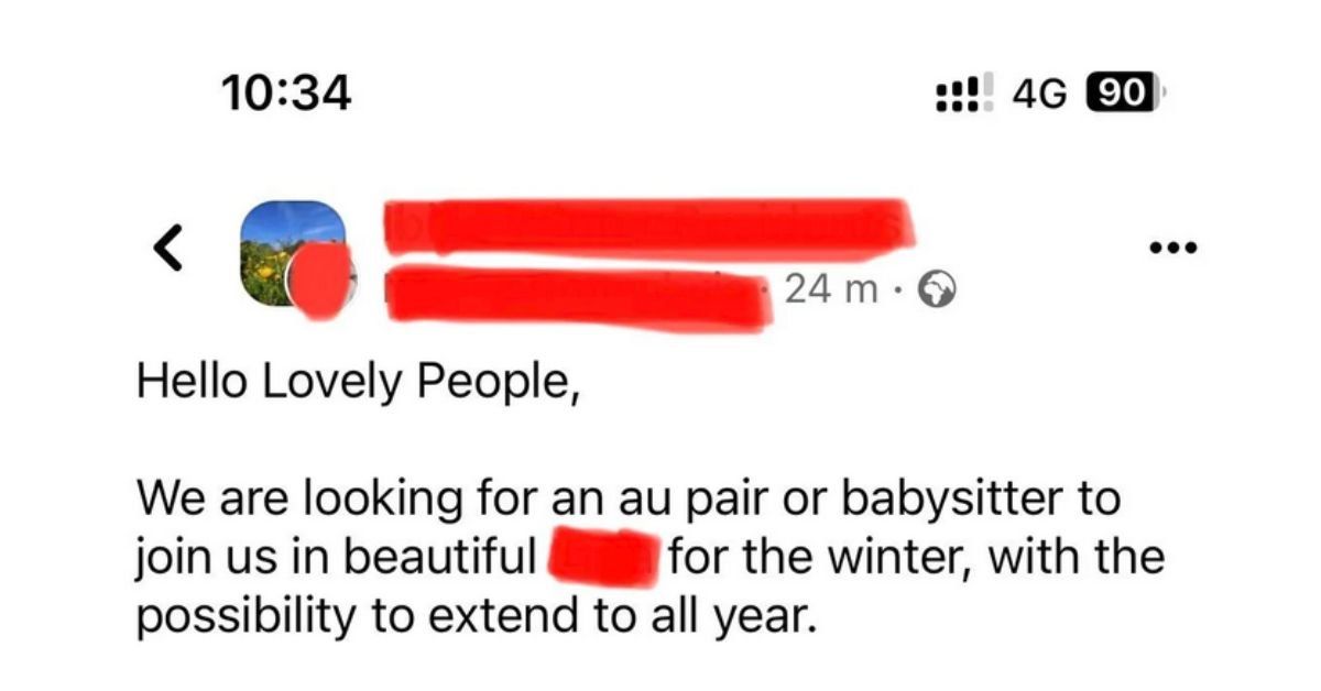 Screenshot of the ad looking for a live-in nanny