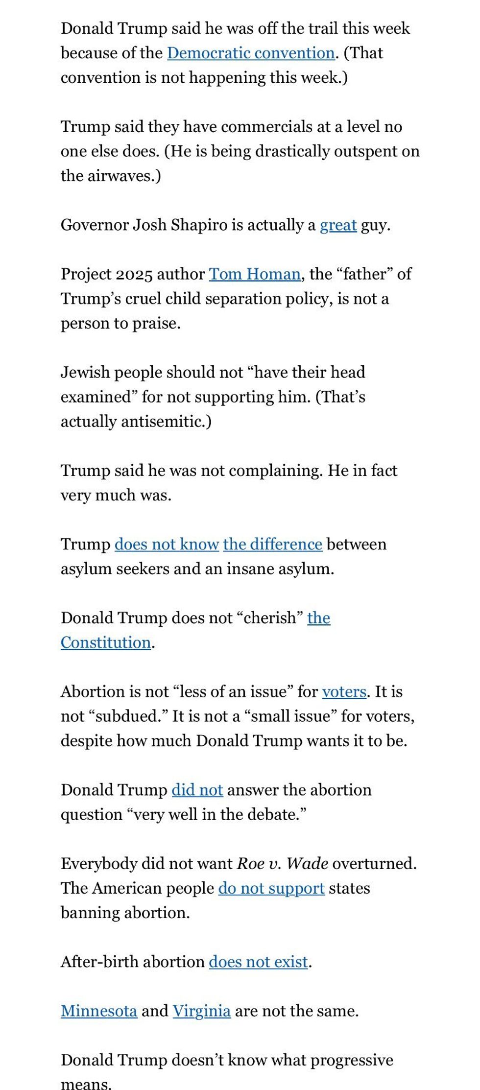 Screenshot of the Harris campaign's press release about Donald Trump's press conference.