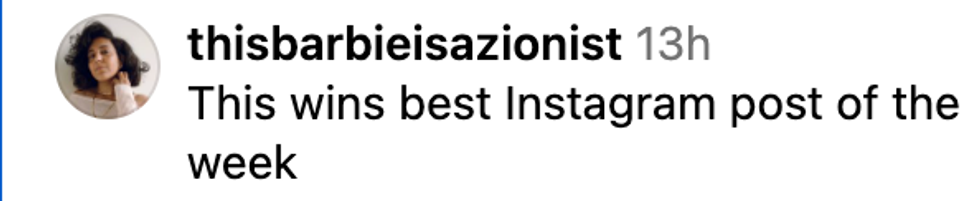Screenshot of @thisbarbieisazionist's Instagram post
