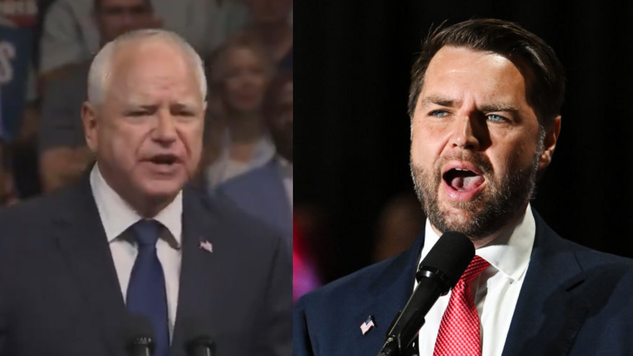 Screenshot of Tim Walz; J.D. Vance