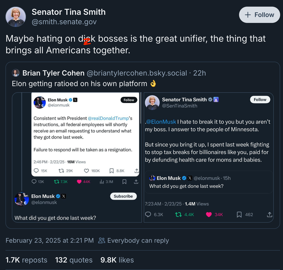 Screenshot of Tina Smith's post