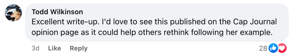 Screenshot of Todd Wilkinson's post