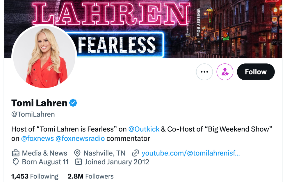 Screenshot of Tomi Lahren's X account page