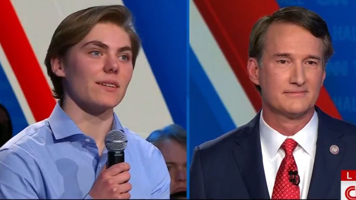 Screenshot of trans teen confronting Virginia Governor Glenn Youngkin at townhall