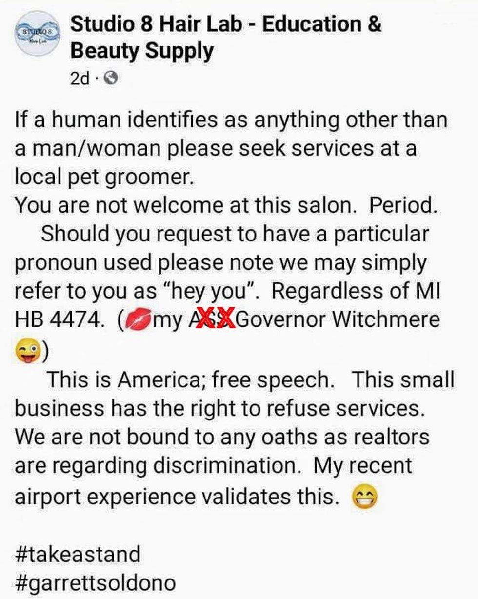 screenshot of transphobic and homophobic Facebook post