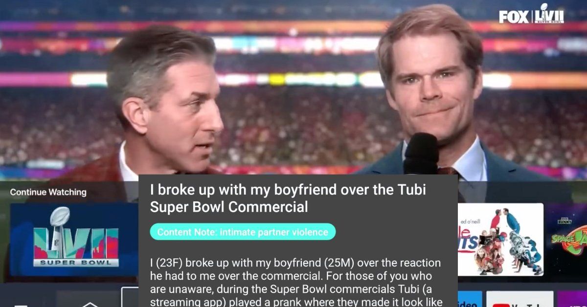Screenshot of Tubi commercial and Reddit post