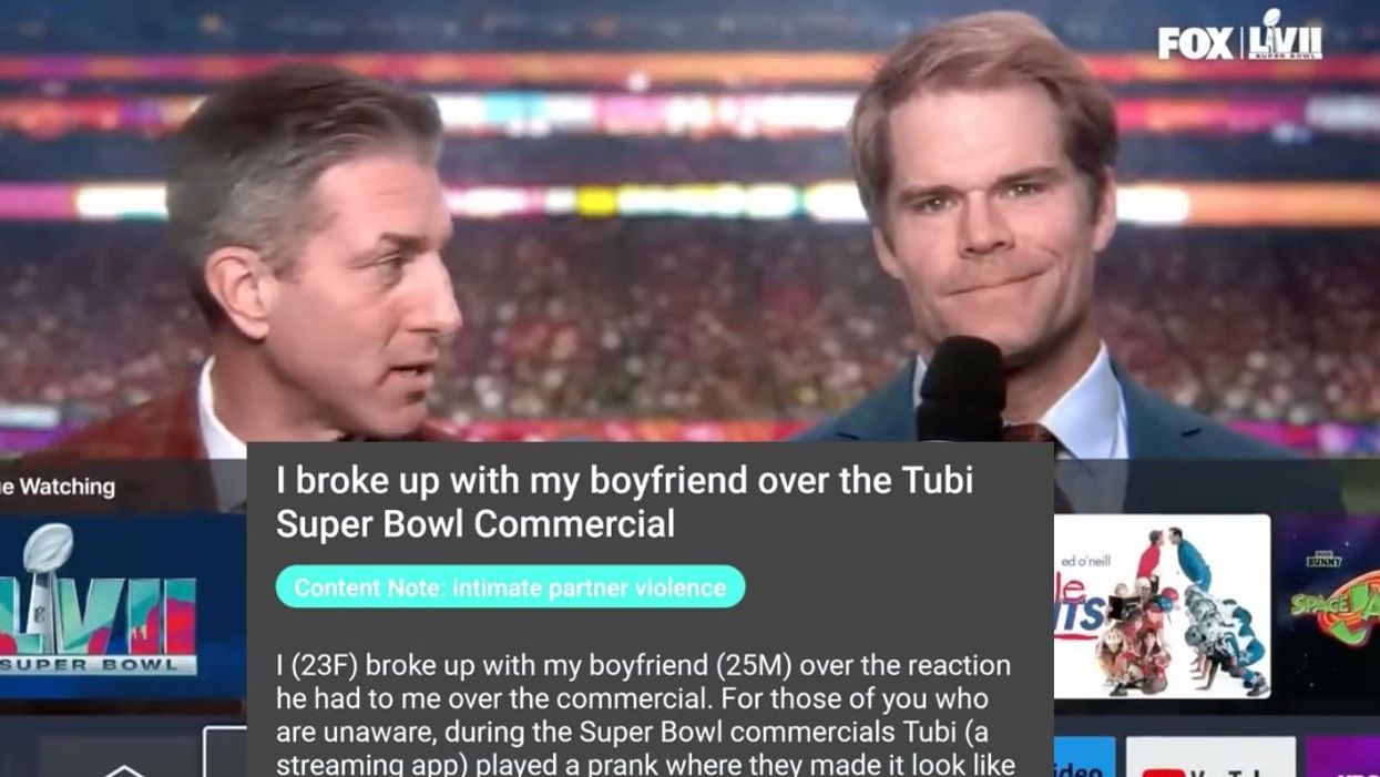 Screenshot of Tubi commercial and Reddit post