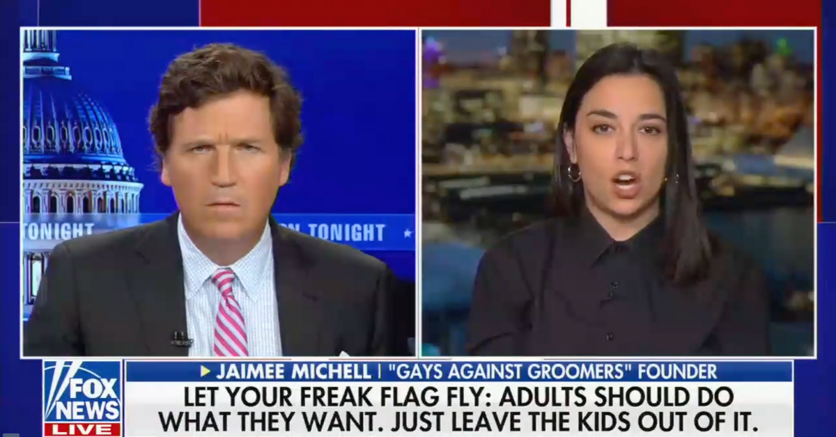 screenshot of Tucker Carlson and Jaimee Michell on Fox News