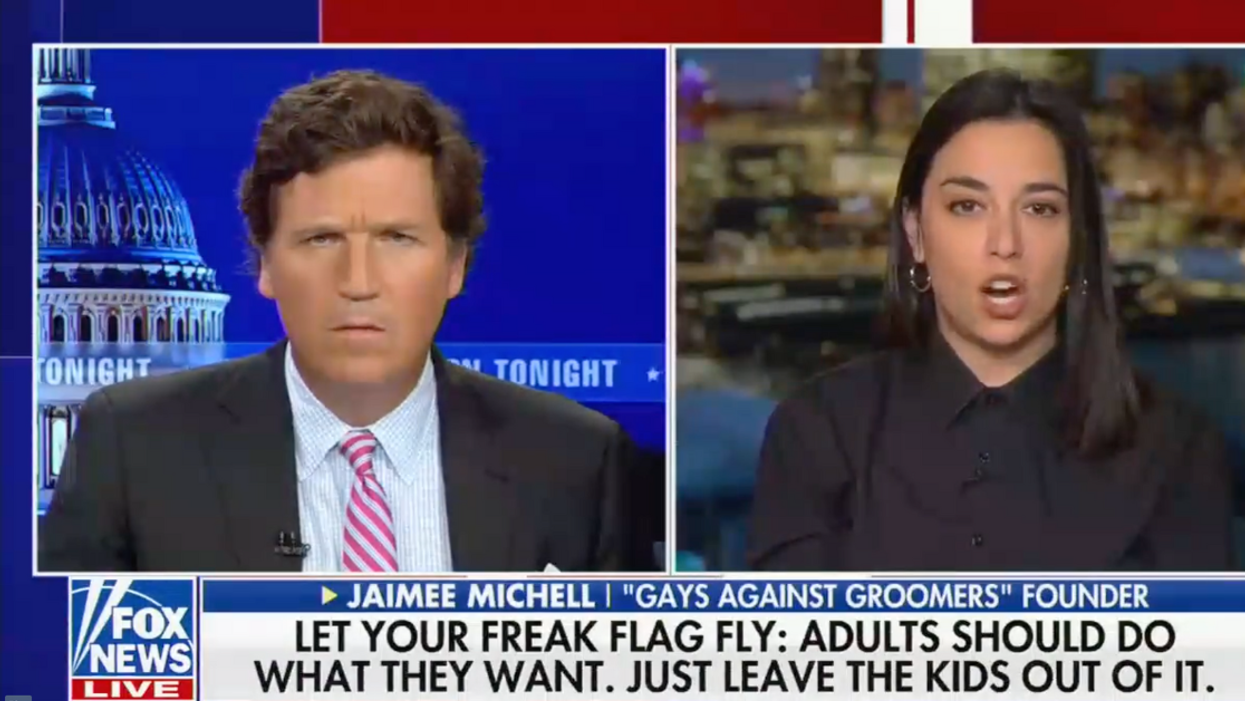 screenshot of Tucker Carlson and Jaimee Michell on Fox News